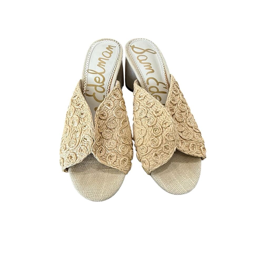 Sam Edelman Sareen Natural Woven Raffia Open-Toe Block Heeled Mule Sandals 7.5 - Picture 4 of 12